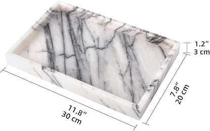 Marble Bathroom Vanity Tray, Natural Luxury Vanity Home Kitchen Bathroom Table Tray, Stone Decorative Countertop Dresser Trays for Key Coffee Perfume Jewelry Makeup (Lilac, 12"x 8" x1.2")