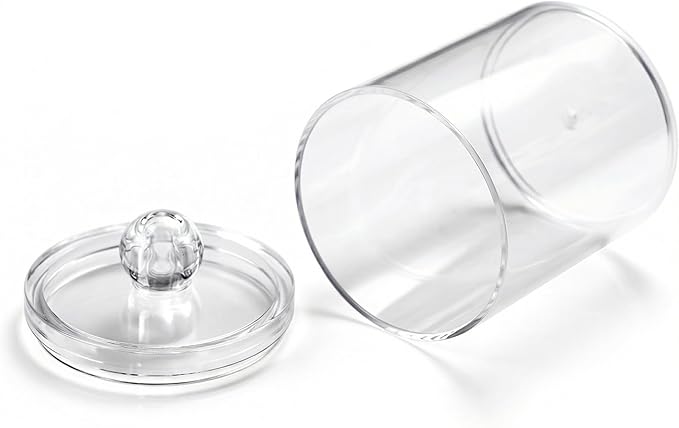 novelinks Acrylic Plastic Qtip Holder Dispenser, Apothecary Jar Canister Set with Lids for Cotton Swabs, Balls, Round Pads & Floss Picks - Bathroom Vanity Makeup Storage Container (Clear, 6 Pack)
