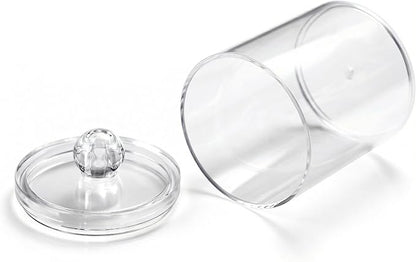 novelinks Acrylic Plastic Qtip Holder Dispenser, Apothecary Jar Canister Set with Lids for Cotton Swabs, Balls, Round Pads & Floss Picks - Bathroom Vanity Makeup Organizer (Clear, 4 Pack)