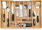 Pristine Bamboo Silverware Organizer - Expandable Kitchen Drawer Organizer - Adjustable Kitchen Drawer Organizer for Utensils, Expandable to 22 Inches Wide, 10 Compartments, Silverware Tray for Drawer