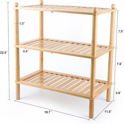 3-Tier Shoe Rack,Shoes Organizer,for Front Door Entrance, Free Standing Shelf Entryway and Closet Hallway, Small Space Stackable Bamboo Multifunctional Racks