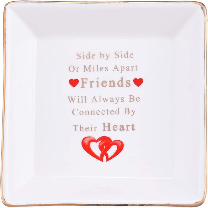Gifts for Friends Side By Side Or Miles Apart Ceramic Jewelry Dish Trinket Dish Decorative Ring Dish Ceramic Jewelry Tray Home Decor