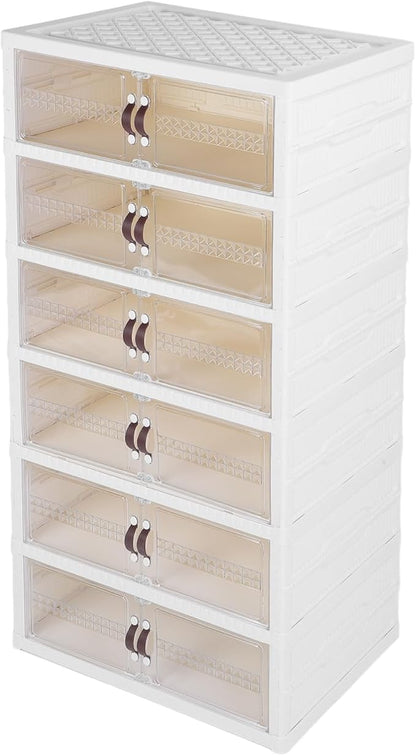 Zerodis Boot Shoe Boxes Box Multi Layer Foldable Shoe Organizer with Magnetic Door for Organizing Shoes Shoe Storage Box Stackable Plastic Shoe (6 Layers)