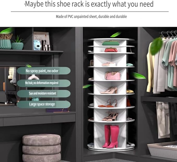 Shoe Organizer 6-Tier Spinning Shoe Rack - 360° Rotating Storage Organizer for 20-30 Pairs, Space Saving Narrow Design for Entryway/Closet Closet Handbag Display Rotate (White04)