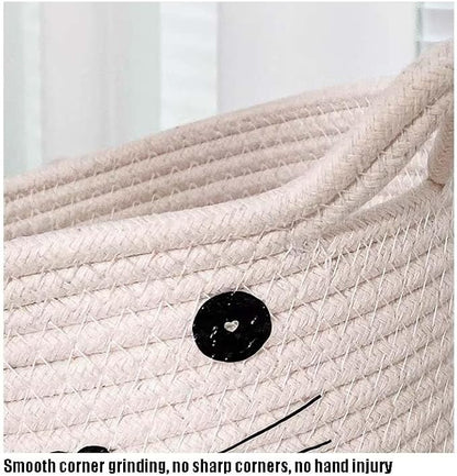 Cat Basket Storage Woven Basket Organizer with Ears Decorative Cute Pet Toy Basket Cotton Rope Basket for Gifts Cartoon Baby Nursery Basket 8.3 x 4.7 inches,White