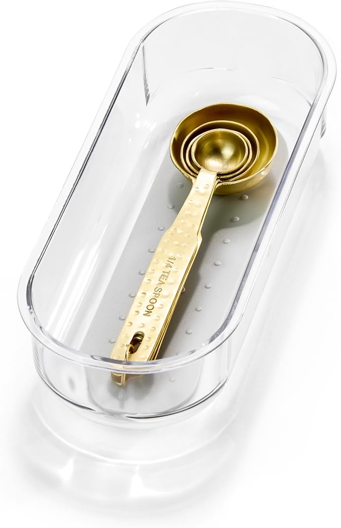 madesmart Small Premium Clear Bin, Clear Storage Organizer for Office Supplies, Kitchen Tools, Pantry Items & Home Essentials, Soft Grip Lining, and Non Slip Base, Grey