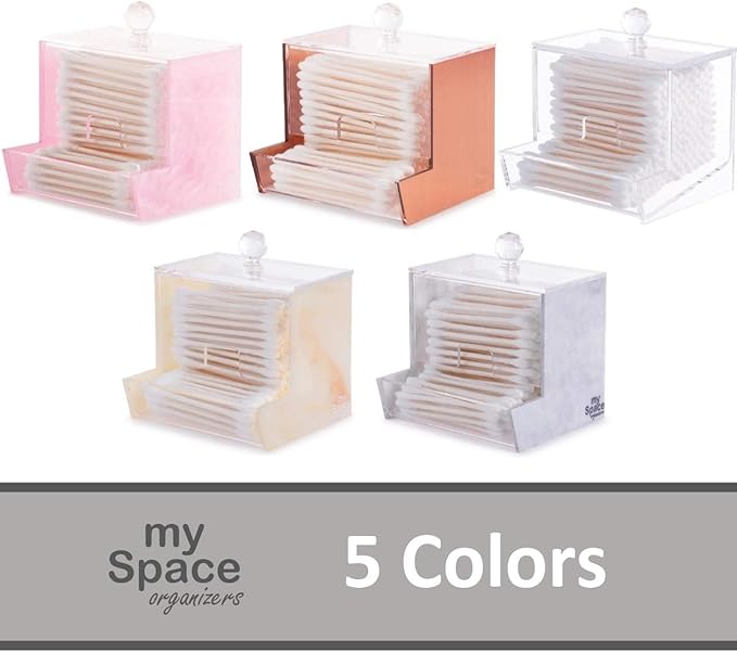 My Space Organizers Pink Acrylic Qtip Holder for Qtip Brand Cotton Swab Holder, Qtip Dispenser, Modern Bathroom Decor Organizer for Countertop Vanity Storage (Pink)