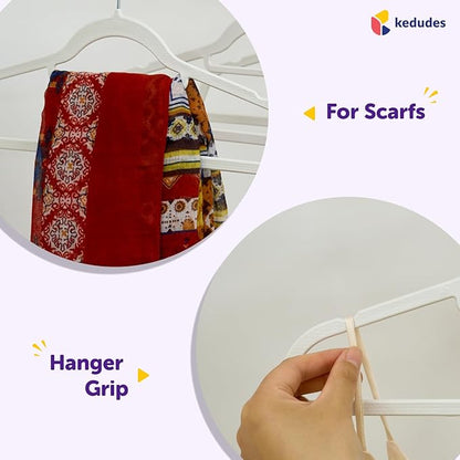 Heavy Duty Plastic Hangers, White - Pack of 24 Clothes Hangers with Hook for Scarves, Belts, and Straps - Durable Hanger for Clothing, Shirts, Suits, Coats and Everyday Use