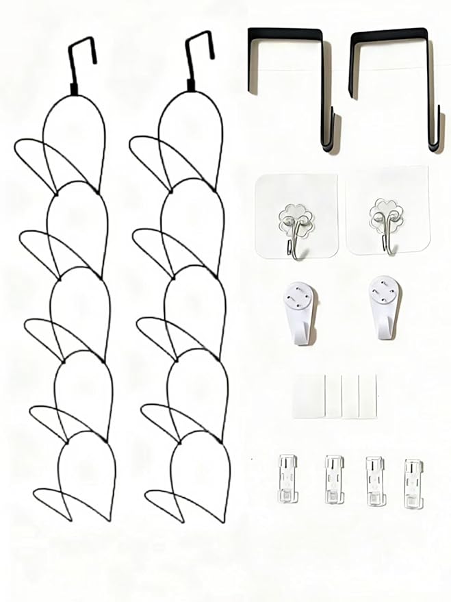10 Piece Set Wig Organizer Wig Storage Rack, Saves Space, Used for Storing Wigs Behind Doors, Wardrobes, Walls, Bathroom Hat Racks, and Hanger Style Wigs (Black)