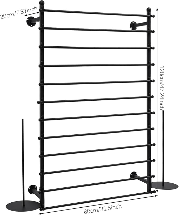 DYRABREST Wall Mounted Ribbon Organizer Rack, Metal Wrapping Paper Organizer Storage, Removable 12-Tier Hijab Organizer, 50lbs Load Capacity for Home, Craft Room, Flower Shop (Black, 31.5 x 47.2 in)