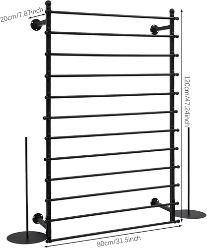 DYRABREST Wall Mounted Ribbon Organizer Rack, Metal Wrapping Paper Organizer Storage, Removable 12-Tier Hijab Organizer, 50lbs Load Capacity for Home, Craft Room, Flower Shop (Black, 31.5 x 47.2 in)