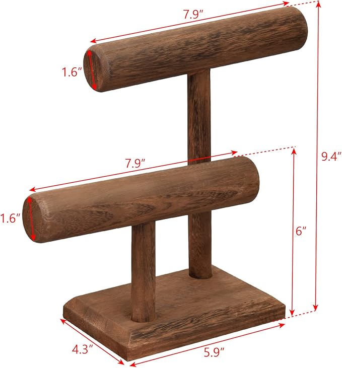 MOOCA 2 Pcs 2-Tier Space Saving Wooden Bracelet Holder Display, Jewelry Stand, Wood Bracelets Display, Jewelry Set, Free Assembly, Brown Color