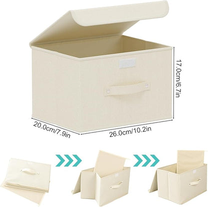 Fabric Storage Bins Cube Organizers with Flip-Top Lid and Handles, Storage Boxes for Organizing Home, Office, and Closet, Beige, 5 Pack 10.2 X 7.9 X 6.7 in