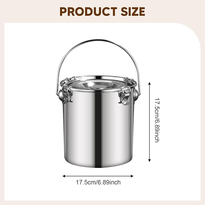 Stainless Steel Sealed Bucket Transport Container with Lid Cater Stew Soup Boiling Soup Pot Storage Bucket for Household Cafe, 17.5 cmx17.5 cm