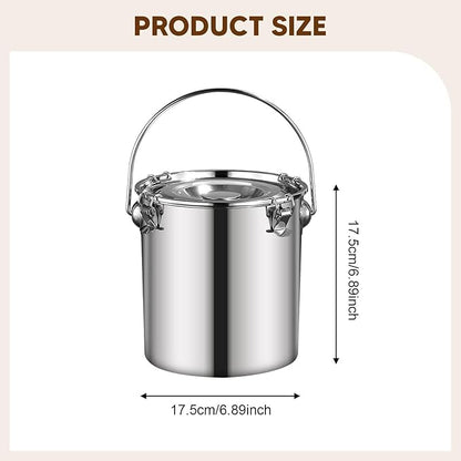 Stainless Steel Sealed Bucket Transport Container with Lid Cater Stew Soup Boiling Soup Pot Storage Bucket for Household Cafe, 17.5 cmx17.5 cm