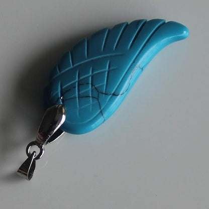 35mm Hand carved mixed gemstom angel wing for necklace pendant bead (man-made blue turquoise)