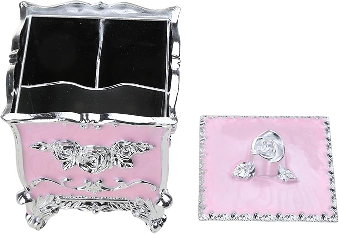 Cotton Canister Dispenser Box Cotton Swab Storage Box With Lid Makeup Table Cosmetics Containers, silver