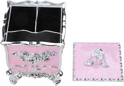 Cotton Canister Dispenser Box Cotton Swab Storage Box With Lid Makeup Table Cosmetics Containers, silver