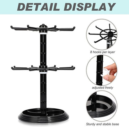 2 Pack Keychain Display Stand Rotating Jewelry 2 Tier Necklace Holder Plastic Spinning Bracelet Hanging Organizer Rotating Rack Earring Bracelet Stands for Vendors Malls Counter Dressing Table