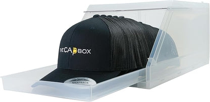 The CapBox 2.0 (2 Pack Clear) Hat Organizer for Baseball Caps, Stackable Sliding Tray Hat Rack & Hat Holder Hat Hanger Cap Storage Container 2 Yr. Warranty Anti Tilting & Tray Stopper (Clear)