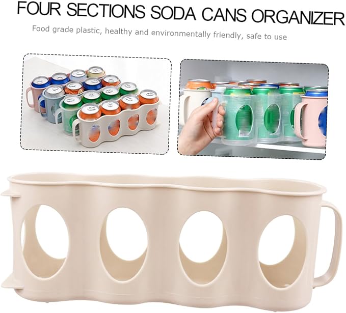 2pcs Hand Pull Type Beverage Can Organizer Section Plastic Storage Box for Refrigerator Beige Space-saving Design for Cans and Seasoning Jars and Smooth Finish