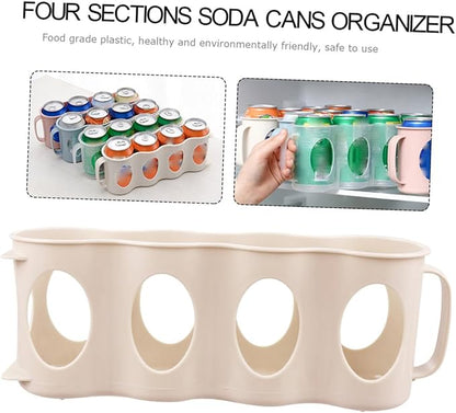 2pcs Hand Pull Type Beverage Can Organizer Section Plastic Storage Box for Refrigerator Beige Space-saving Design for Cans and Seasoning Jars and Smooth Finish