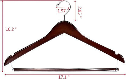 Quality Hangers Wooden Hangers Beautiful Sturdy Suit Coat Hangers with Locking Bar Mahogany (5)