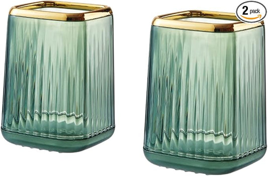 2 Pcs Makeup Brush Holder Green Acrylic Makeup Brushes Organizer Pen Pencil Holder Cosmetic Brush Holder for Vanity Bathroom Decor Valentines Day Gift