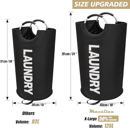 Maxsilan 125L X-Large Laundry Basket, Freestanding Tall Clothes Hamper, Collapsible Laundry Bag, Black