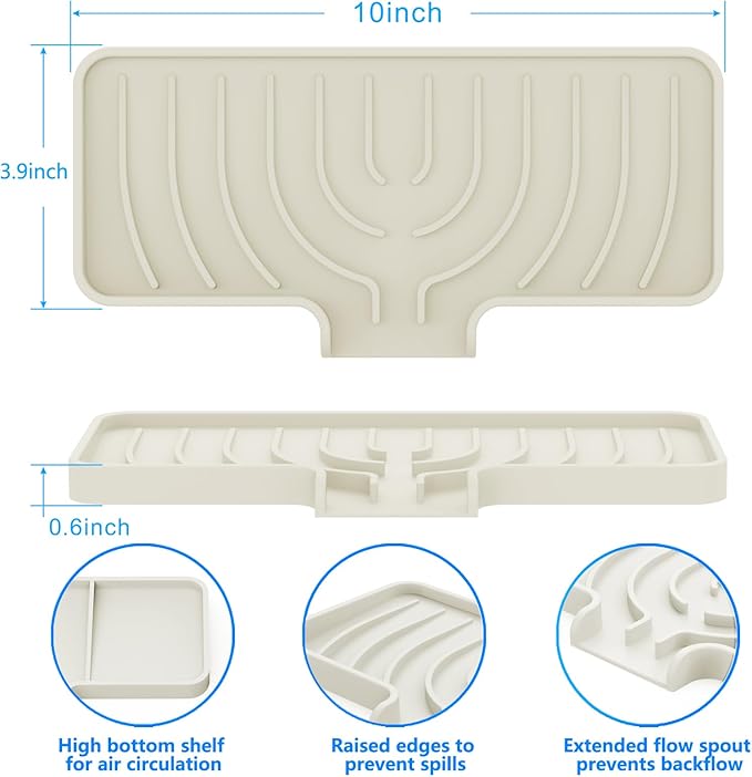 Sponge Holder for Kitchen Sink, Dish Sponge Holder & Soap Tray with Drain, Bathroom Sink Sponge Drying Rack & Perfect Organizer for Dispenser,Bottle,Cup on Sinks or Counter (10"x 4"Cream)