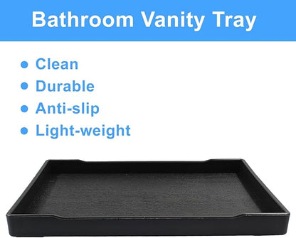 Jiozermi 8.54" Countertop and Bathroom Vanity Tray, Plastic Vanity Sink Tray Rectangle Soap Tray Kitchen Sink Tray Bathroom Tray for Lotion Bottles Perfume Jewelry Candle Key Ring(Black)