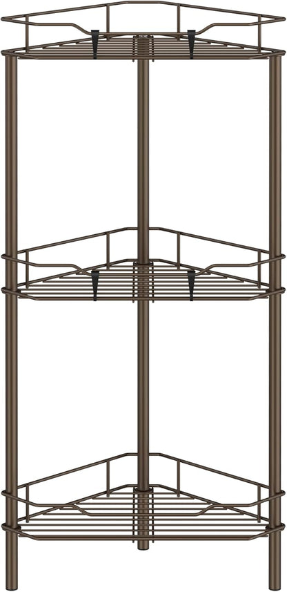 HuggieGems 3 Tier Floor Standing Corner Shower Caddy Organizer Shelf with Hooks, Bathroom Shelves Stand Rack, Bronze