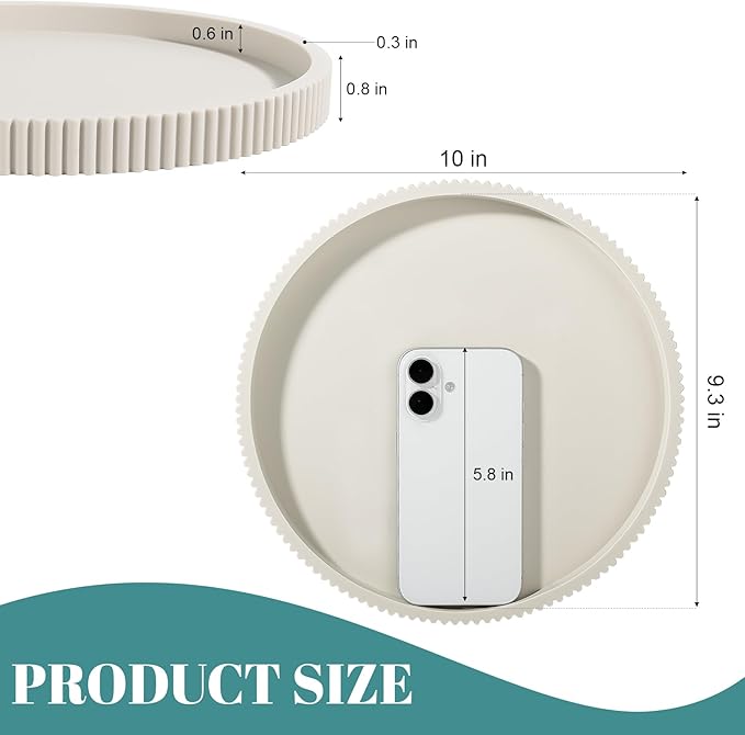 Silicone Bathroom Tray Round Kitchen Counter Organizer Decorative Vanity Accessories Coffee Table Decor for Perfume, Candle, Soap Dish, 10 Inch, Beige