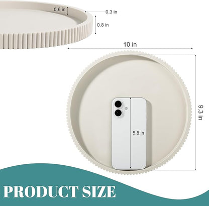 Silicone Bathroom Tray Round Kitchen Counter Organizer Decorative Vanity Accessories Coffee Table Decor for Perfume, Candle, Soap Dish, 10 Inch, Beige