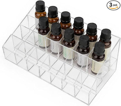 3Pack Essential Oil Holder,24Slots Plastics Essential Oil Storage,for Bottles Perfumes and Nail Polish Shelf,Essential Oil Organizer,Makeup Storage Rack