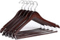 10 Quality Hangers Wooden Curved Hangers Beautiful Sturdy Suit Coat Hangers with Locking Bar Chrome Hooks (10)