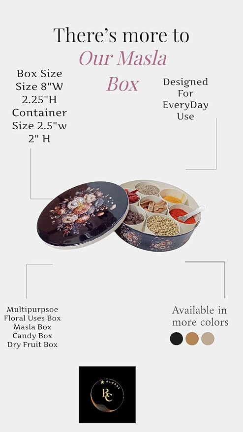Floral Iron Spice Box For Kitchen | Detachable Containers Iron Masala Box For Kitchen (Navy Blue)