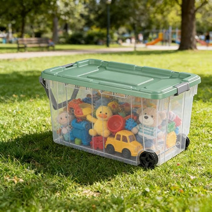 160 Quart Durable Clear Storage Container with Latch Lid and Pull Handle, Light Green, 2 Pack