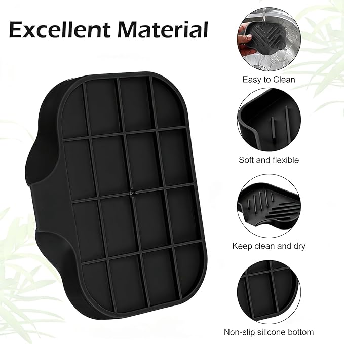 Sponge Holder with Drain Spout, Silicone Soap Dish for Bathroom & Kitchen, Rubber Shower Soap Holder, Easy to Clean, Quick Drying(Black, 4.92" x 3.9")