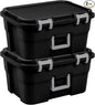 Sterilite 2 Pack Footlocker, 14 Gallon Plastic Storage Container with Latching Lid and Built-In Handles, Black - Large Stackable Bin Home Organizer