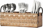 Wooden Cutlery Holder with Handles – Premium Wooden Caddy – Handcrafted silverware holder for Dining Table, Kitchen, Buffet & Parties