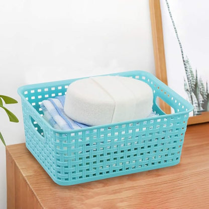 6-Pack Plastic Weave Rattan Basket Bin for Storage, Small Baskets