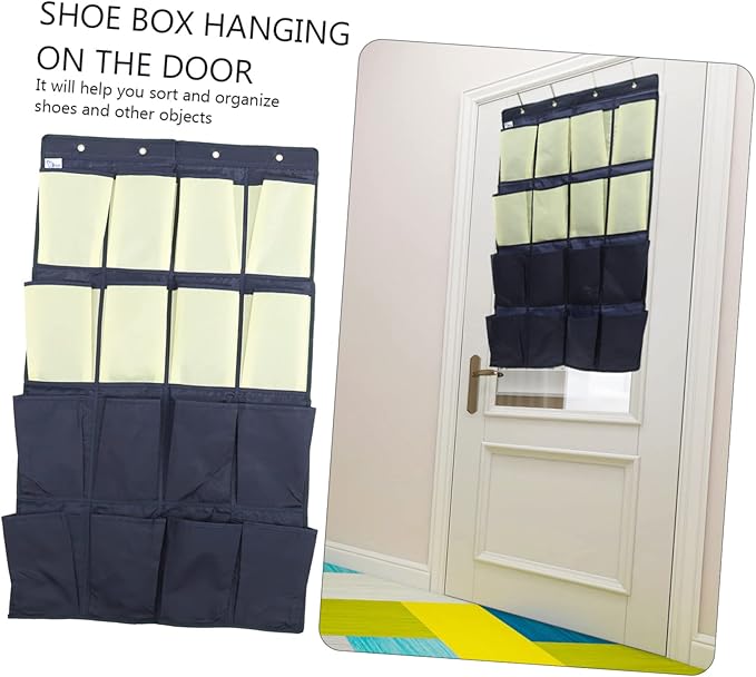 UKCOCO Over the Door Shoe Organizer Bag Multi Pouch Hanging Storage for Shoes Clothes and Daily Essentials Oxford Wall Mounted Holder for Closet and Bedroom Blue and Yellow