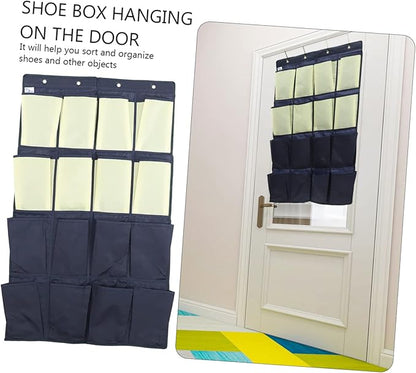 UKCOCO Over the Door Shoe Organizer Bag Multi Pouch Hanging Storage for Shoes Clothes and Daily Essentials Oxford Wall Mounted Holder for Closet and Bedroom Blue and Yellow