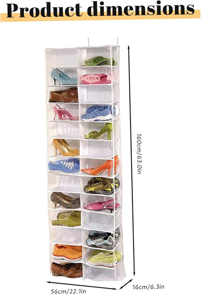 Over the Door Sweatshirt Organizer with 26 Clear Pockets Heavy Duty Hanging Storage for Hoodies Shoes Toys Towels Space Saving Door Organiser for Bedroom Closet