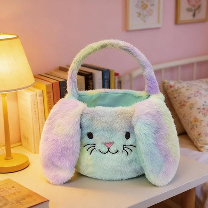 Easter Bunny Basket Plush Decorative Basket for Eggs Candy and Small Gifts (Rainbow)