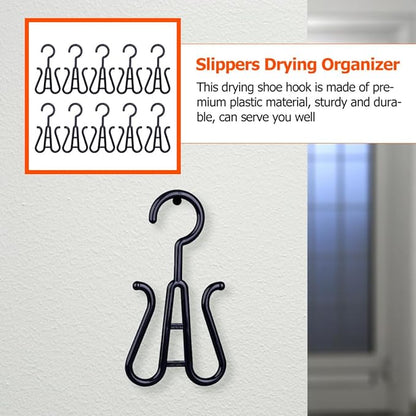 SEWACC 10-pcs Black Plastic Shoe Hanging Organizer Hooks Slipper Drying Rack Closet Boot Hangers for Home Dorm Storage