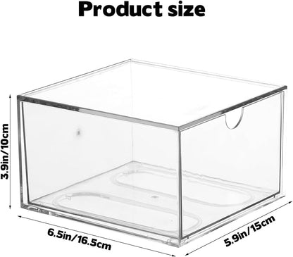 Rainmae Disposable Face Towel Holder, Face Towel Storage Box Bin, Stackable Clear Makeup Organizer with Drawer for Clean Skin Club Face XL Towels Holder for Vanity Bathroom and Makeup Organization