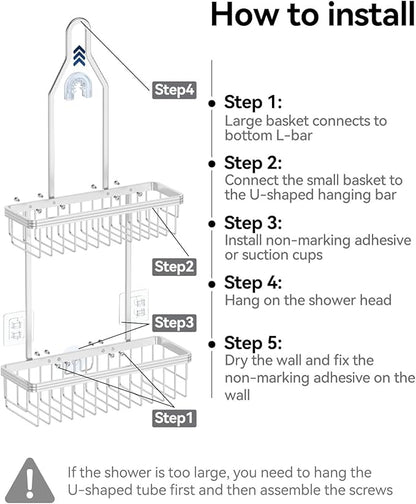 YASONIC Shower Caddy Hanging, Never Rust Shower Organizer Hanging, Aluminum Shower Racks for Inside Shower with Hooks for Razor, Bathroom Organizers and Storage with Soap Holder, Bright Silver