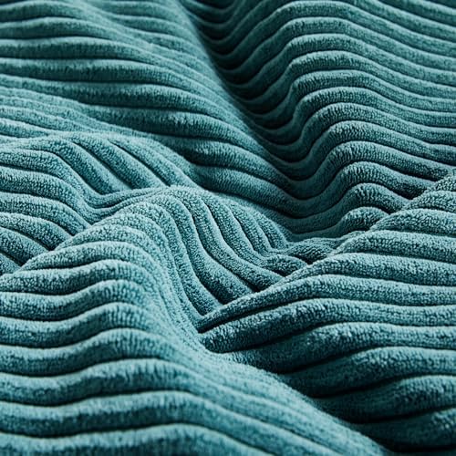 Fancy Homi 2 Packs Teal Decorative Throw Pillow Covers 22x22 Inch for Living Room Couch Bed Sofa, Rustic Farmhouse Boho Home Decor, Soft Corss Corduroy Patchwork Accent Square Cushion Case 55x55 cm - Image 5